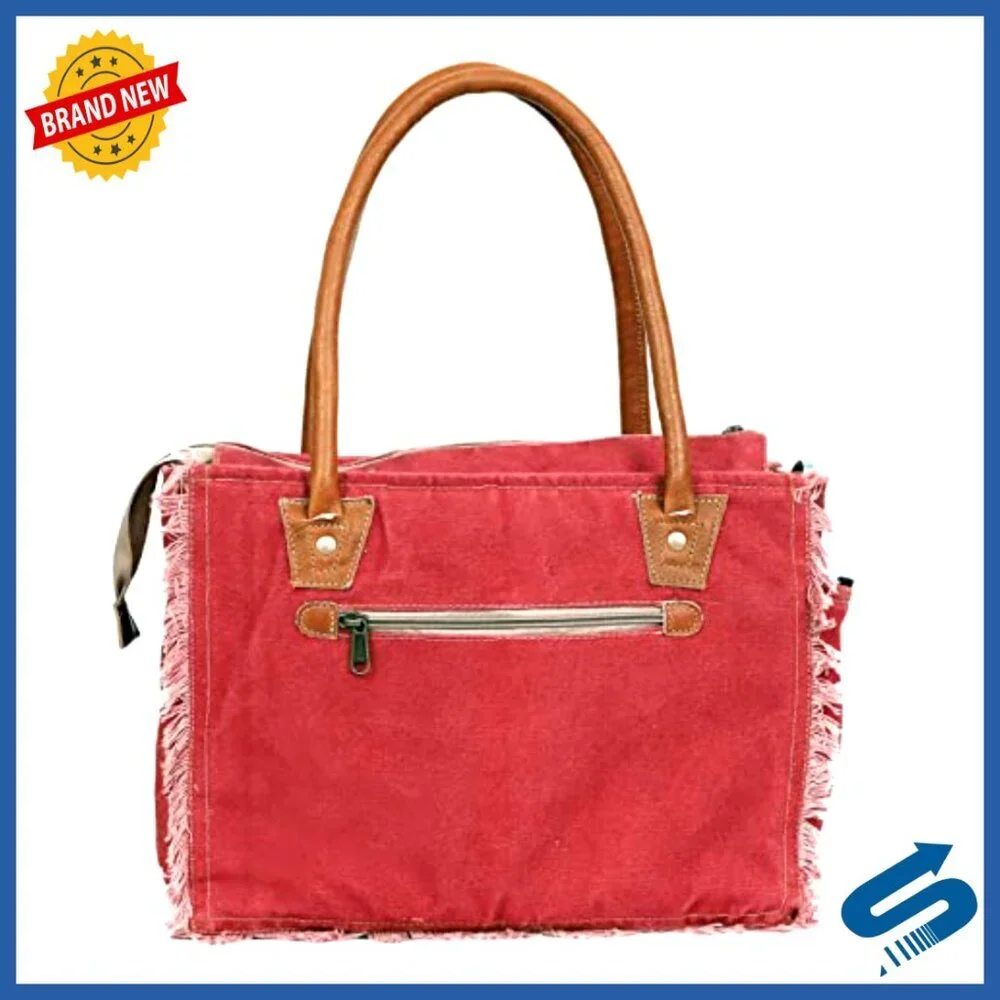 Canvas Tote Bag Vintage Boho Leather Handles Spacious Side Pocket Everyday Use